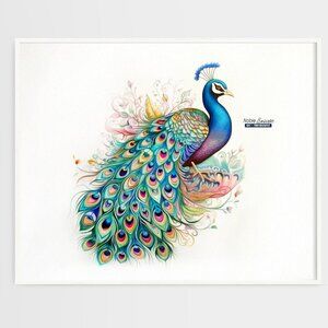 16x20 Peacock Bird Watercolor‎ Oil Painting Fantasy Art Poster